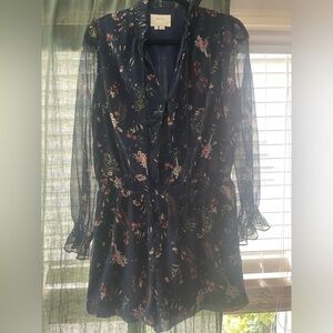Anthropologie Elevenses Botanical Navy Blue Romper Size M